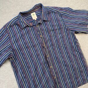 The Territory Ahead Shirt Mens XL Blue Striped Textured Gauzy Button Up Retro